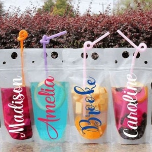 Reusable Drink Pouches - (201 Piece Set) Clear Drink Bags + 100 Straws