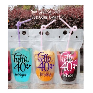 Personalized Adult Drink Pouches, 40th Birthday Cups, 40th Birthday decorations for her, 40th Birthday Party Favors, Adult Booze Bags