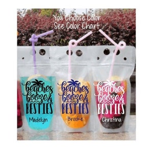 Beaches Booze and Besties Drink Pouches, Adult Drink Pouches, Drink Pouch, Beach Trip, Girls Trip, Girls Weekend, Girls Getaway, Booze Bags