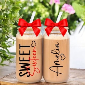 Sweet 16, Sweet Sixteen, Sweet 16 Gifts, Gifts for Girls, Personalized Sweet 16 Iced Coffee Glass, 16th Birthday Gifts, Birthday Present