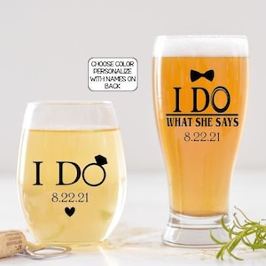 Personalized Wedding Gift for Couple, Bride and Groom Gift, I do and I do what she says gift set for just married couple, Funny Wedding Gift