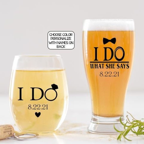 Personalized Wedding Gift for Couple, Bride and Groom Gift, I do and I do what she says gift set for just married couple, Funny Wedding Gift