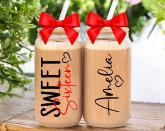 Sweet 16, Sweet Sixteen, Sweet 16 Gifts, Gifts for Girls, Personalized Sweet 16 Iced Coffee Glass, 16th Birthday Gifts, Birthday Present