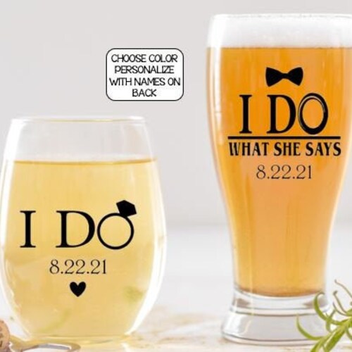 Personalized Wedding Gift for Couple, Bride and Groom Gift, I do and I do what she says gift set for just married couple, Funny Wedding Gift
