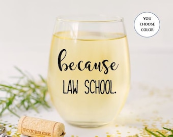 Because Law School Stemless Wine Glass, Law School Graduate Gift, Gift for Law School Graduation, Law School Student Graduation Gift