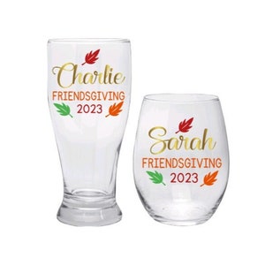Personalized Friendsgiving Glasses, Friendsgiving Cups, Thanksgiving Dinner Party Glassware, Thanksgiving Decor, Thanksgiving Favors