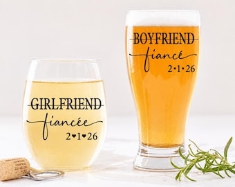 Engagement Gifts, Engagement Gifts for Couple, Personalized Engagement Gifts, Engagement Gifts for her, Engagement Wine Glass, Beer Glass