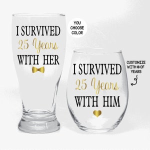 25th Anniversary Gift, 25th Anniversary Gifts for Parents, Anniversary Gift for Grandparents, Anniversary Gift Set, Anniversary Glasses