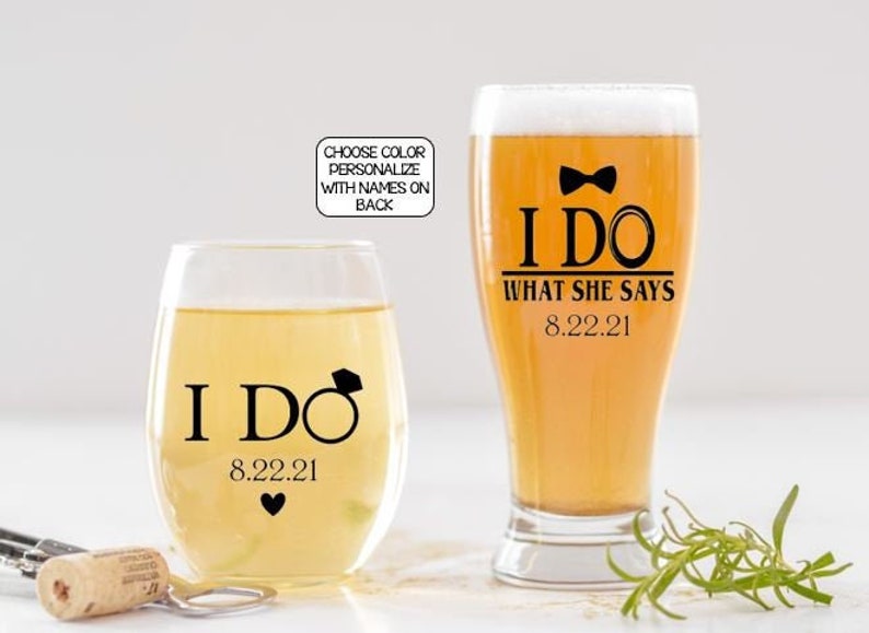 Personalized Wedding Gift for Couple, Bride and Groom Gift, I do and I do what she says gift set for just married couple, Funny Wedding Gift