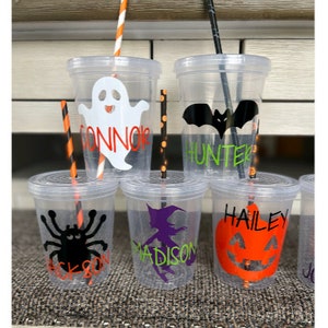 Kids Halloween Cups, Halloween Party Favors for Kids, Personalized Halloween Cups with Straws for Kids, Halloween Party Cups for Kids