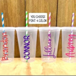 Plastic Cups, Birthday Party Cups, Personalized Cups, Plastic Cups with Names, Personalized Cups with lids and straws, Birthday Party Favors