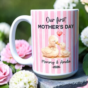 Personalized First Mothers Day Mug, Striped Mom Cup, New Mom Keepsake Gift from Baby, First Time Mom Gift, Custom Mom Mug for Mother's Day