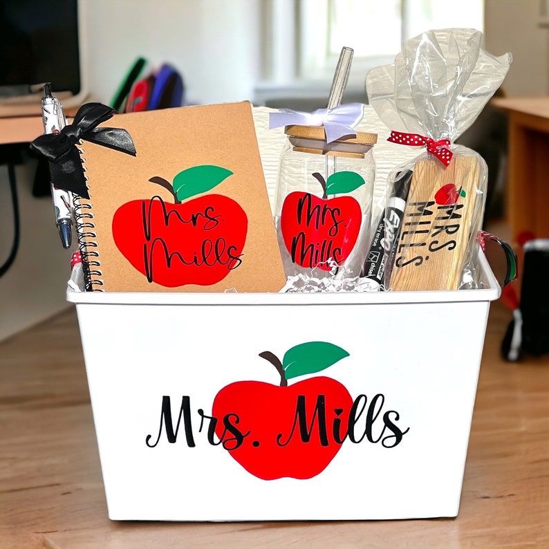 Personalized Teacher Gift Basket, Gift for Teacher, Teacher Appreciation Gifts, Birthday Gift for Teacher, Back to School Classroom Decor All 4 Items