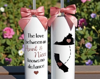 Personalized Aunt Niece Long Distance Tumbler, Custom Gift for Aunt from Niece, Sentimental Aunt Gift, Love Knows No Distance, Birthday Gift