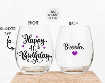 40th Birthday Gift, 40th Birthday Gifts for women, 40th Birthday Wine  Glass, 40th Birthday Gifts for her, Party Favors for 40th Birthday