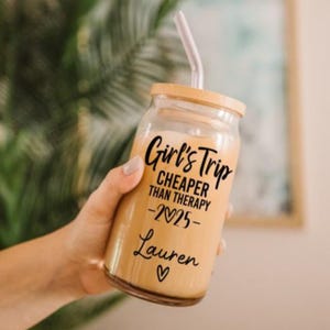 Girls Trip Cheaper Than Therapy Iced Coffee Cup, Girls Trip Gifts, Iced Coffee Tumbler, Girls Trip Gifts Ideas, Personalized Iced Coffee Cup