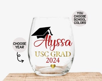 Personalized Graduation Wine Glass, College Graduation Gifts, Graduation Gifts for College, College Grads, College Grad Gifts, Custom Gift