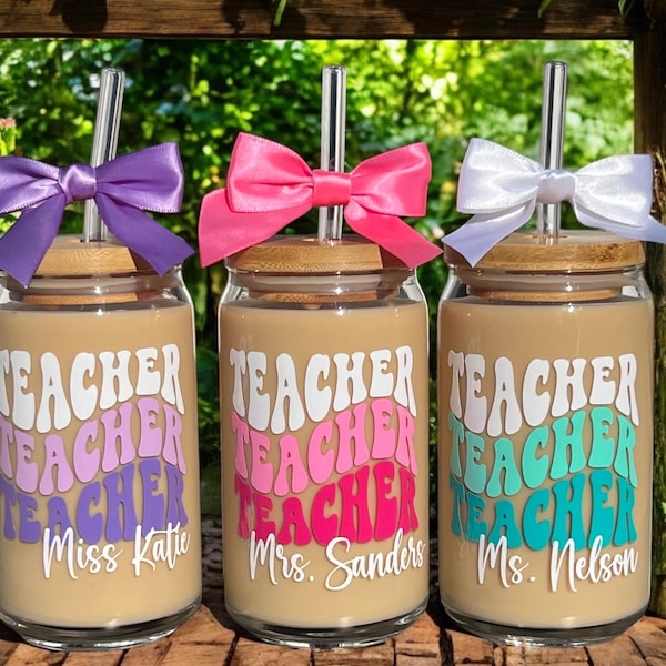 Teacher Glass Coffee Cup, Teacher Gift, Personalized Teacher Gift, Teacher Appreciation Gift, Gift for Teacher, Teacher Gifts Bulk, Custom