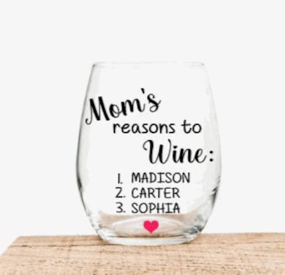 Mom Wine Glass, Gift for Mom, Personalized Mother's Day Gift, Birthday Gift for Mom, Mom's Reasons to Wine Funny Wine Glass, Gift from Kids