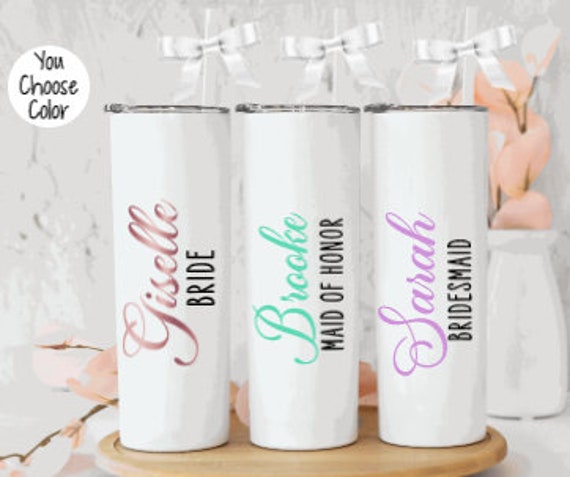 Bridesmaid tumbler gift bridal party acrylic cups with lids