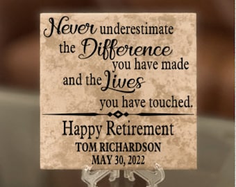 Personalized Happy Retirement Tile Plaque, Gift For Boss, Colleague, Co-worker, Teacher, Friend, Retiring Present Idea And Stand