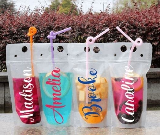 Summer Drink Pouches with Straws Beach Drink Pouches for Adult Translucent  Party Beverage Bags Stand up Juice Pouches Plastic Drink Container with