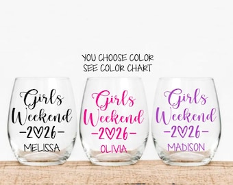 Girls Weekend Wine Glasses Personalized, Girls Weekend Cups, Girls Trip Favors, Girls Vacation, Wine Glass, Girls Trip, Girls Weekend Gifts