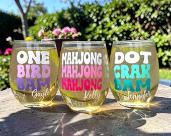 Mahjong Wine Glass Personalized, Mahjong Gifts for Her