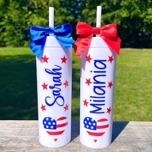 Personalized July 4th Tumbler, 4th of July Tumbler, Flag Tumbler, Patriotic Tumbler, Flag and Name, America, Birthday, Cups, Decorations image 1