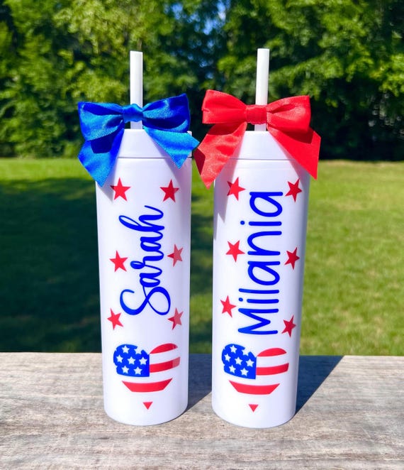 Personalized July 4th Tumbler, 4th of July Tumbler, Flag Tumbler, Patriotic Tumbler, Flag and Name, America, Birthday, Cups, Decorations