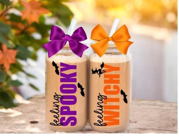 Halloween Iced Coffee Cup, Feeling Spooky, Feeling Witchy, Halloween Iced Coffee Glass, Halloween Gifts, Halloween Coffee Mug