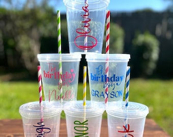 Kids Party Cups Personalized, Kids Party Favors, Birthday Party Cups, Plastic Cups Personalized, Cups with Straws and Lids, Toddler Cups