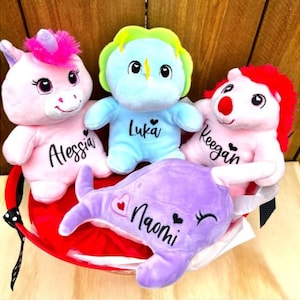 Personalized Valentines Day Gift for Kids, Valentines Plushies, Stuffed Unicorn, Hedgehog Gifts, Stuffed Dinosaur, Narwhal Plushie