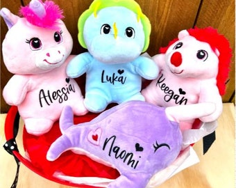 Personalized Valentines Day Gift for Kids, Valentines Plushies, Stuffed Unicorn, Hedgehog Gifts, Stuffed Dinosaur, Narwhal Plushie