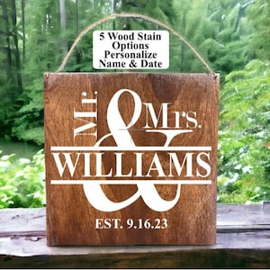 Mr and Mrs Sign, Wedding Gifts, Last Name Sign, Established Date Sign, Wedding Gifts for the Couple, Unique Wedding Gift, Keepsake Gift