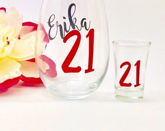 21st Birthday gift for her, 21st Birthday gift, Birthday gift for her, birthday wine glass, birthday shot glass, friends birthday gift