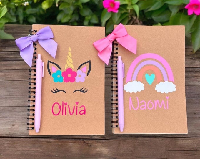 Gift for Girls, Personalized Notebooks for Kids, Girls Party Favors, Girls Notebooks, Boho Rainbow Notebook, Unicorn Gift, Unicorn Notebook