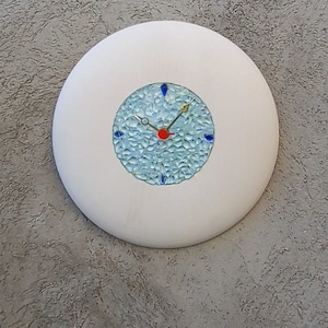 Reloj de pared de madera hecho a mano, blanco con mosaico, fluorescente, regalo, decoración.