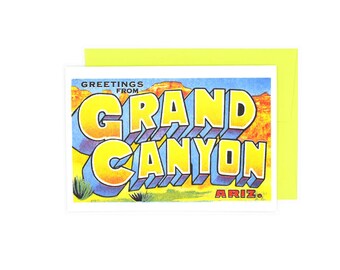Greetings from: The Grand Canyon, Arizona - Risograph Card, National Parks, Retro, AZ, Nature