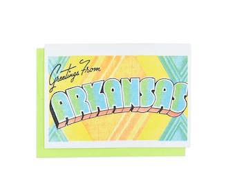 Greetings from: Arkansas Risograph Card - Retro Greeting Card