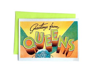 Greetings from: Queens, NY - Risograph Card