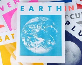 ALL the Planets! - Planet Risograph Print
