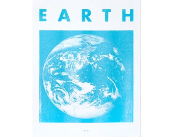 Earth - Risograph Print, Planet Poster, Solar System