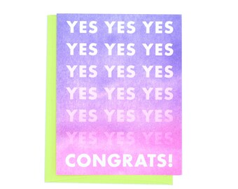 YES YES YES ... Congrats! - Risograph Greeting Card, Encouragement, Congratulations, Funny, Graduation, Baby, Engagement, Housewarming