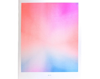 Aura 2 - Risograph Art Print, Mid Century Decor, Mid Century Modern, Poster, Handmade, Graphic Design, Artwork, Neon, Retro