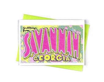 Greetings from: Savannah, GA - Risograph Card