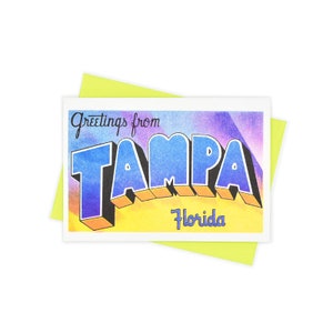 Salutations de: Tampa, Floride - Risograph Card, Devil Rays, Saint-Pétersbourg, Clearwater, Ybor City, Saint Petes, Carte de vœux