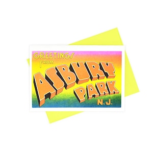 Saluti da: Asbury Park, New Jersey - Risograph Card, NJ, Jersey Shore, Bruce Springsteen, Stone Pony, Freehold, Dancing in the Dark,