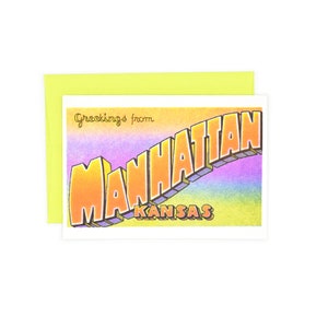 Saluti da: Manhattan, Kansas - Risograph Card, Kansas State, KSU, Riley County, Little Apple, Prairie, Flint Hills