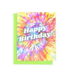Joyeux anniversaire! - Carte de voeux Tie Dye Risograph, carte d'anniversaire, HBD, carte Riso, carte rétro, carte psychédélique